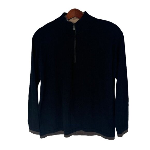 Tommy Bahama 1/4 Zip Black Brown Mens Pullover Sweater Size XL Silk/Nylon - Picture 2 of 6
